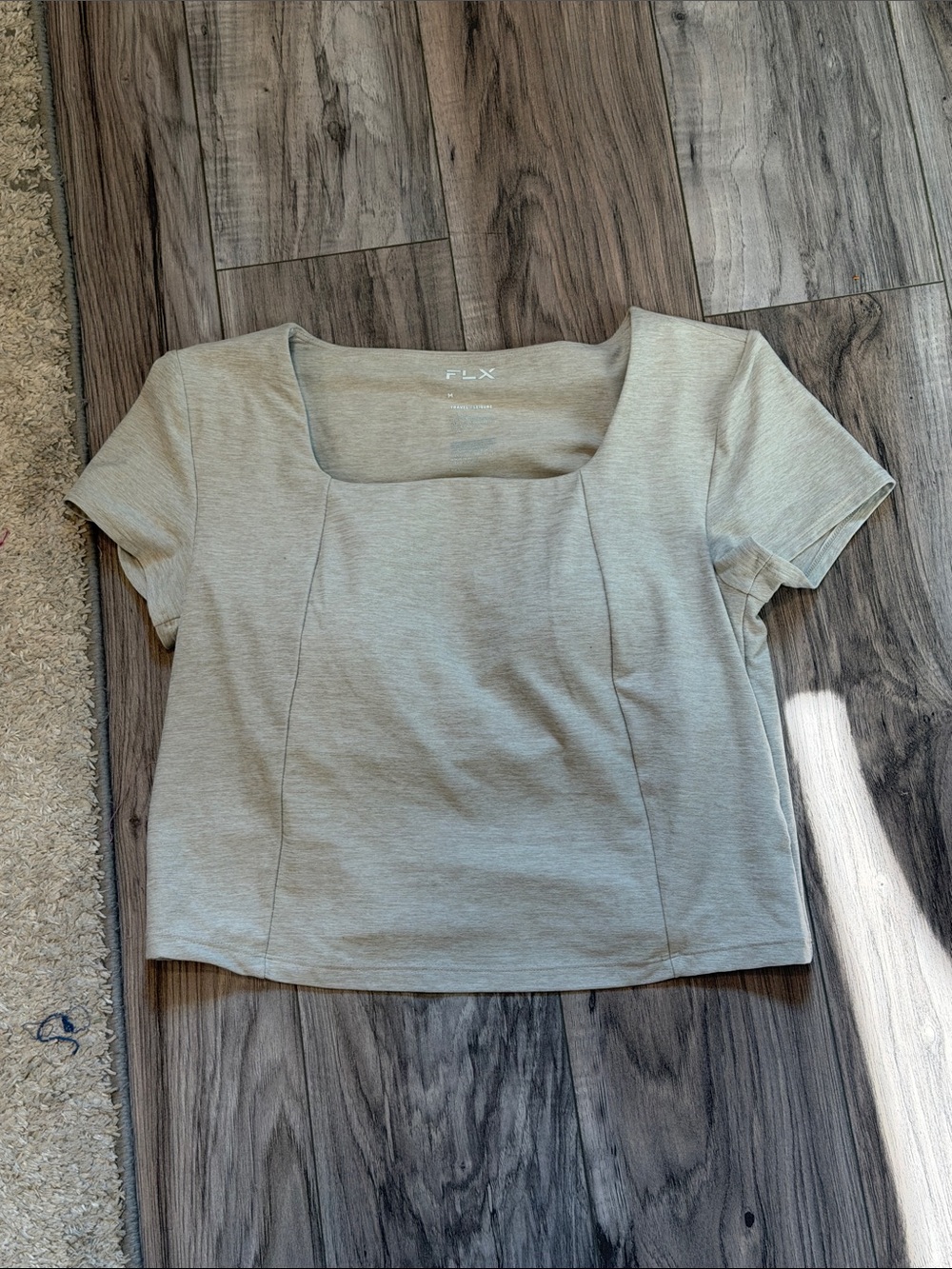 FLX Square Neck Short Sleeve Crop Top in Tan